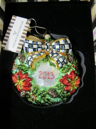 Mackenzie Childs 2013 Glass Christmas Wreath Ornament w/ Box 3