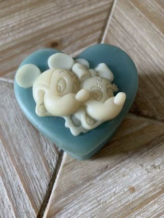 Vintage Disney “mickey & Minnie” Mouse Soapstone Heart Trinket Jewelry Box Blue