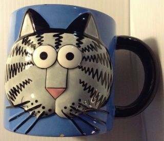 B.  Kliban - Big Cat Blue - Face And Tail In Relief / Raised / Unusual 3d Art Mug