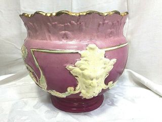 Large Hand Painted Porcelain Pink W Gold Trim Planter Pot Bowl W Face Unmarked