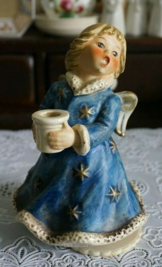 Vintage Goebel Figurine Blue Angel With Candle Holder Silent Night Hx 328 Tmk - 5