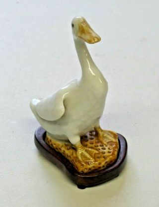 Vintage Porcelain Goose Figurine With Wood Base China Approx 4 1/2 " High
