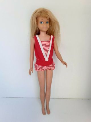 Vintage 1963 Mattel Blonde Skipper Doll W/ Swimsuit.  2 Extra Outfits.