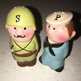 Army Navy Salt And Pepper Shakers / Enesco / Japan / 2 3/4” Tall
