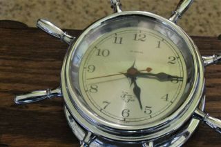 Vintage Chrome Time & Tide Swiss 13 Jewel Wall Clock Ship ' s Wheel Nautical 2