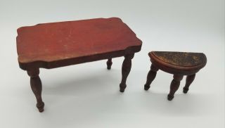 Set Of Vintage Wooden Dollhouse Tables