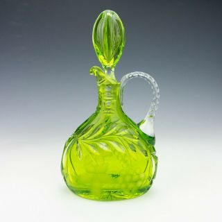 Antique Bohemian Glass - Green Overlay Cut Glass Decanter - Lovely