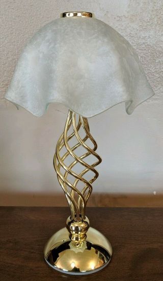 Partylite Brass Tea Lite Spiral Candle Lamp Handkerchief Shade