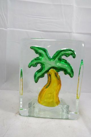 Glass Block Palm Tree Candle Votive Holder Tropical Beach House Decor