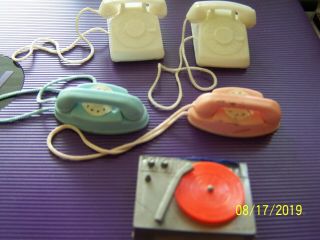Vintage Barbie Doll Phones Cords Intact Record Player With Extra Record