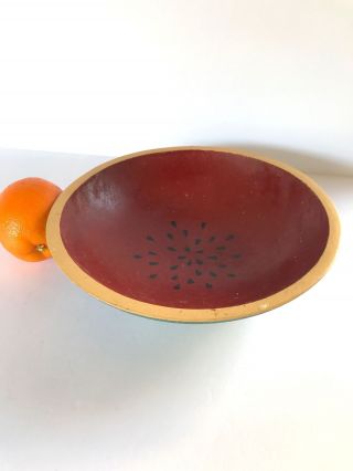 10.  5 " Vintage Wood Painted Watermelon Bowl Red Green Yellow Folk Art