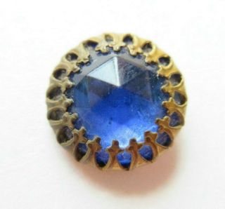 Stunning Antique Vtg Prong Set Faceted Cobalt Blue Glass Button 5/8 " (m)
