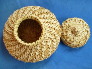 Lovely Hand Woven Art Piece SWEETGRASS BASKET With LID Unique Swirling Pattern 4