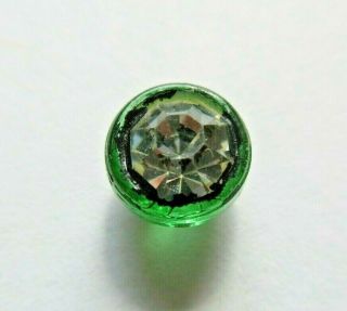 Striking Small Antique Vtg Clear Glass Paste In Emerald Glass Button 3/8 " (m)