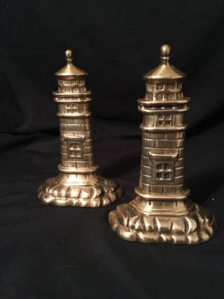 Solid Brass Lighthouse Bookends Maritime Vintage Attic Find Heavy