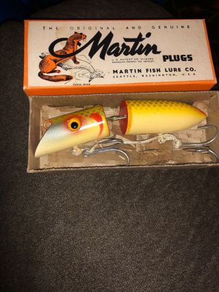 Vintage Martin Jointed Salmon Plug 5j - 13 Yellow Silver Scale Ex