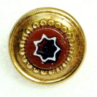 Antique Vtg Button Chocolate Glass W A Star In Brass Victorian Waistcoat1/2 F
