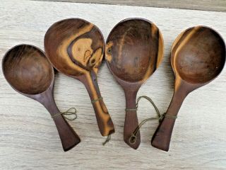 Set Of 4 Vintage Swedish Wooden Spoons Hand Carved And Marked By Master