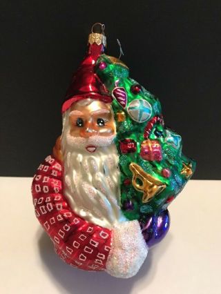 Christopher Radko Santa & Tree Christmas Ornament 7 " Tall