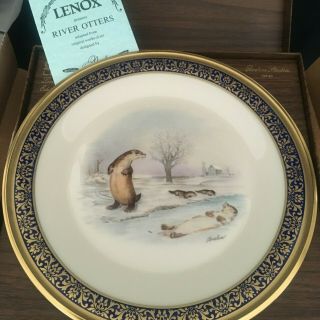 1982 Lenox Boehm Woodland Wildlife River Otters Plate W/ Certificate