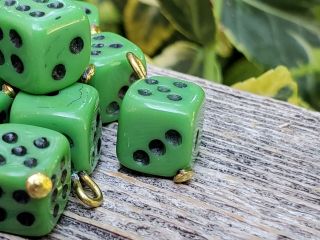 Vintage Glass Beads Bohemian Green Dice Casino Games DIY Jewelry Making Crafts 3