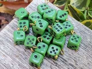 Vintage Glass Beads Bohemian Green Dice Casino Games DIY Jewelry Making Crafts 4