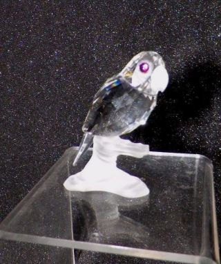 Swarovski Crystal Parrot Bird On Branch Frosted Beak Swan Logo 2 1/4 " Good