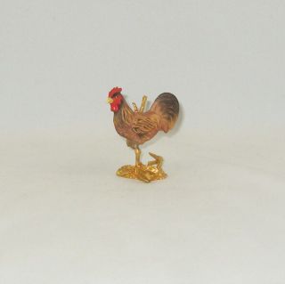 Boehm Porcelain Miniature Bird Sculpture " Rooster On Bronze Base / Stand "