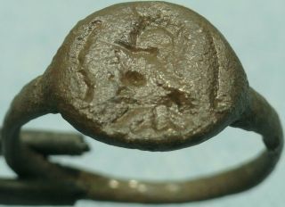 Ancient Bronze Intaglio Ring,  Bust