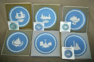 Set Of 6,  1 Wedgwood Blue Christmas Plates 1970 - 1975 Made In England