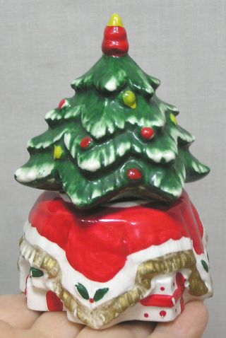 Vtg Christmas Salt & Pepper Figural Decorated Tree On Stand Lefton 1950s