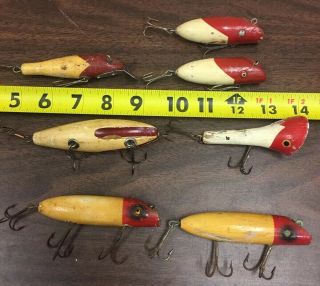 7 Vintage Fishing Lures Unknown Wood Wilson Wobbler South Bend Glass Tack Eye