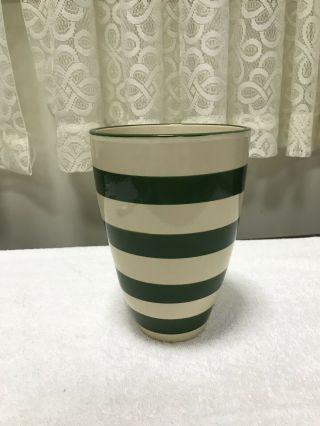 Vintage Nosta Green Striped Floral Planter Vase Made In Holland