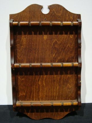 Vintage Wooden Souvenir Spoon Collector Wall Rack Display Holder Holds 18 Item B