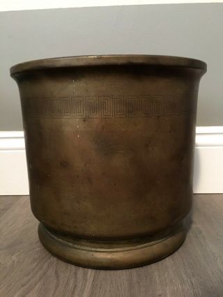 Vintage Asian Heavy Solid Brass Planter Inlaid With Pattern