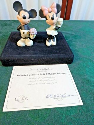 Adorable Lenox/disney Mickey & Minnie Figurine Salt & Pepper Shakers W/coa