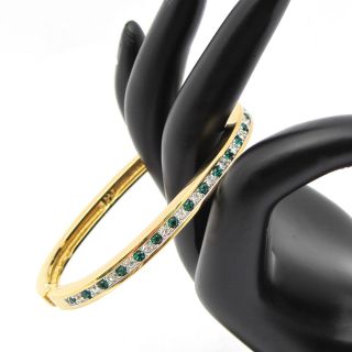 Swarovski Gold Plated Hinged Bangle Bracelet Channel Set Green Clear Crystals