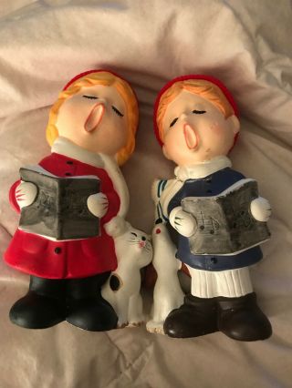 Vintage Lund’s Lites Christmas Choir Boy And Girl Figurines Korea 6.  5” Set Of 2