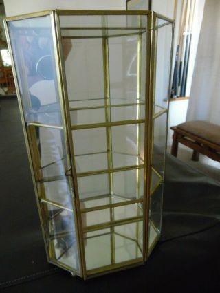 Glass & Brass 3 Shelf Display Case Curio Cabinet Table Shelf Mirror Back Bottom 3