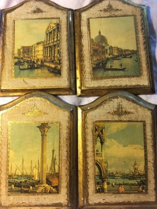 Vintage Gold Leaf Set Of 4 Wood Wall Plaques Of Ships/ Boats Made In Italy