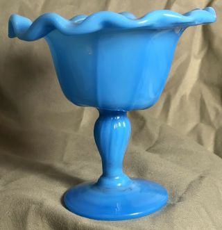 Early Blown Pattern Molded Opaque Blue Compote