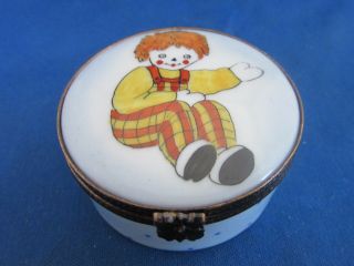 Vintage Limoges France Peint Main Porcelain Trinket Box Boy Clown Doll Signed