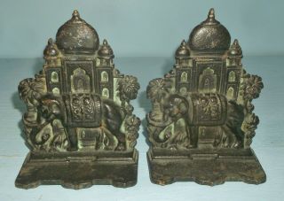 Vintage Cast Iron Asian Elephant Book Ends Arabian Nights India Temple