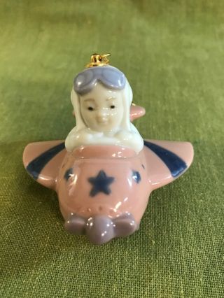 Lladro 1996 Hanging Ornament Baby In Pink And Blue Airplane Figurine