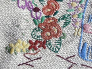Vintage Partially Embroidered CRINOLINE LADY Cushion Cover.  Approx 17.  5 
