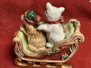 Fitz & Floyd Father Christmas Dog / Cat Salt and Pepper Shakers with Sleigh 2