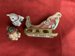 Fitz & Floyd Father Christmas Dog / Cat Salt and Pepper Shakers with Sleigh 7