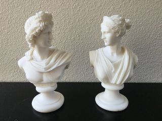 Apollo And Goddess Diana Artemis Busts Pair Knossos Greece Signed