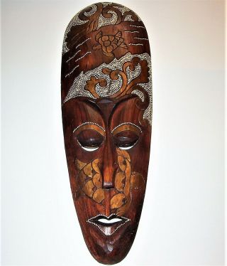 African Mask Turtle Hand Carved Wood Plack Art Sculpture Statue Figurine Vintage