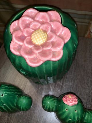 Vintage Treasure Craft Barrel Cactus Vase & Saguaro Cactus Salt/Pepper Shakers 6